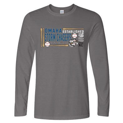 Omaha Storm Chasers Men's BR Charcoal Detailed Softstyle L/S Tee