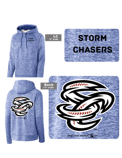 Omaha Storm Chasers Adult Heather Royal Storm Chasers Back Print Hoodie